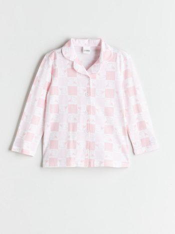 LCW Kids Pink Printed Collar Pajama Set for Girls