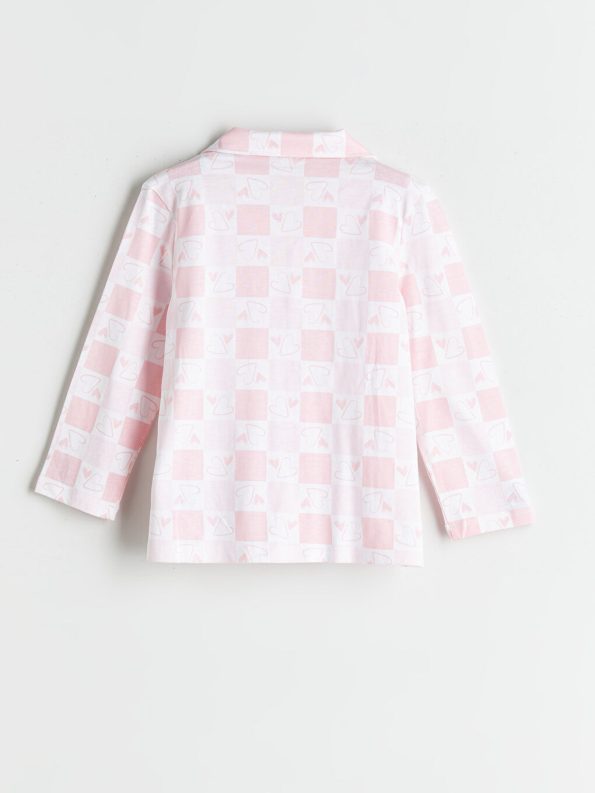 LCW Kids Pink Printed Collar Pajama Set for Girls