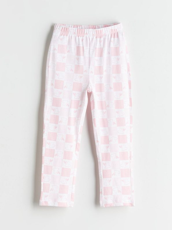 LCW Kids Pink Printed Collar Pajama Set for Girls