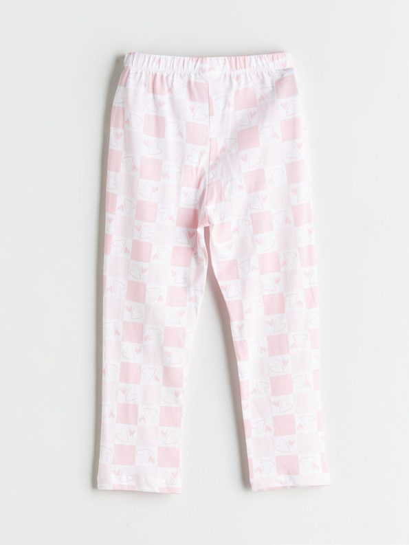 LCW Kids Pink Printed Collar Pajama Set for Girls