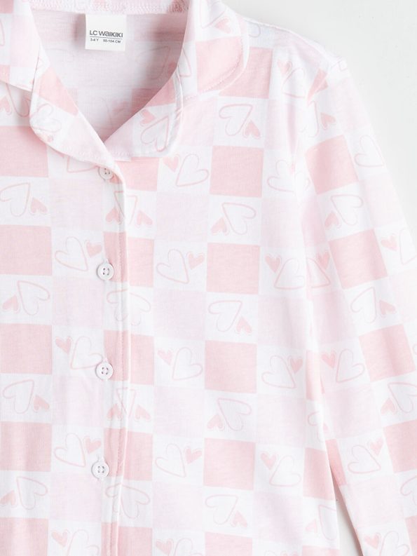 LCW Kids Pink Printed Collar Pajama Set for Girls