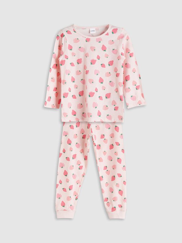 LCW Kids Pink Strawberry Print Short Sleeve Pajama Set