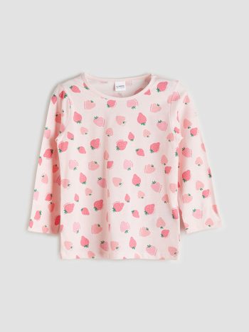 LCW Kids Pink Strawberry Print Short Sleeve Pajama Set