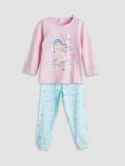 LCW Kids Turquoise Printed Girls Pajama Set