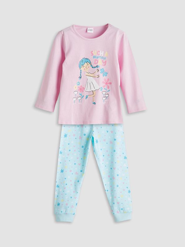 LCW Kids Turquoise Printed Girls Pajama Set