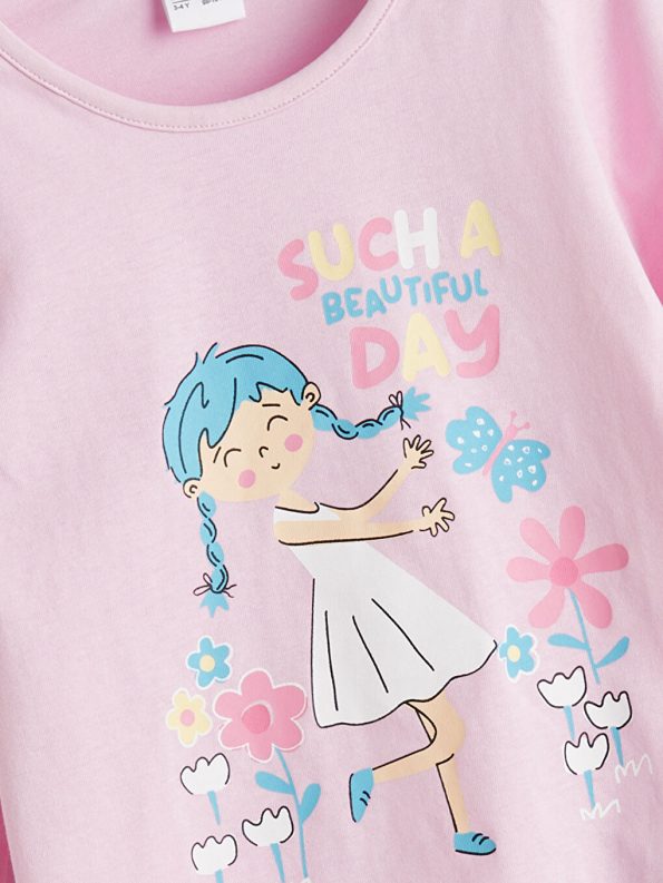 LCW Kids Turquoise Printed Girls Pajama Set