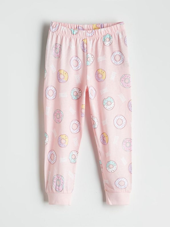 LCW Kids Pink Printed Crew Neck Pajama Set for Girls