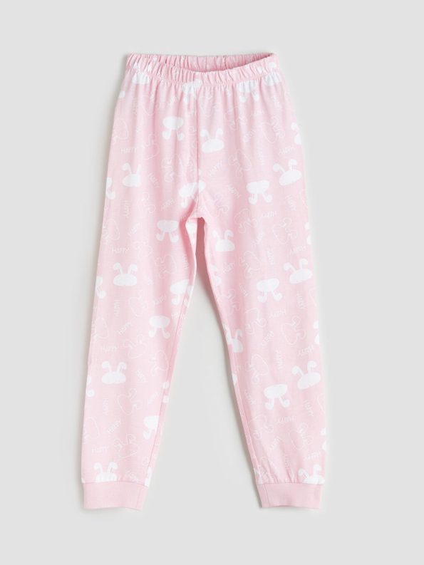 LCW Kids Pink Printed Crew Neck Pajama Set for Girls