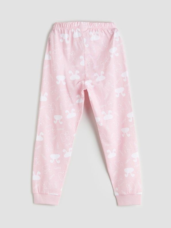 LCW Kids Pink Printed Crew Neck Pajama Set for Girls