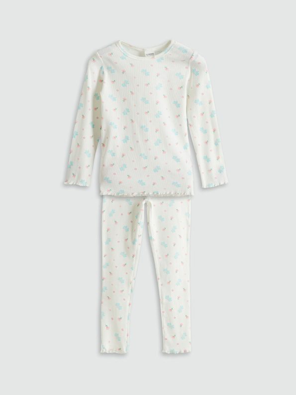 LCW Kids Cream Floral Print Girls Pajama Set