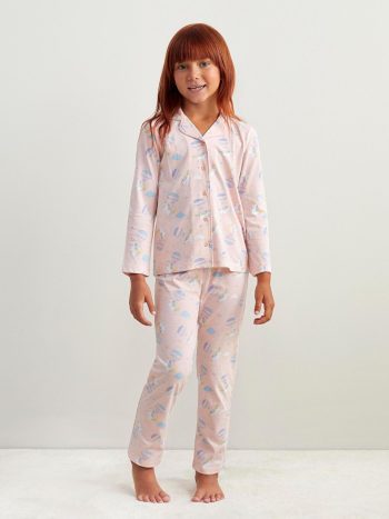 LC WAIKIKI Pink Printed Collar Pajama Set for Girls