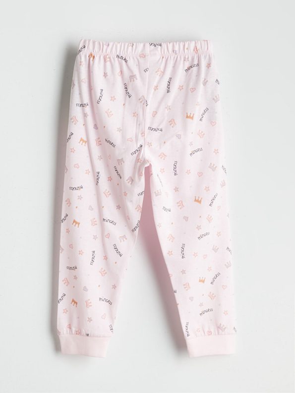LCW Kids Pink Crew Neck Printed Long Sleeve Girls Pajama Set