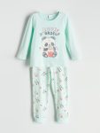 LCW Kids Turquoise Printed Long Sleeve Pajama Set for Girls
