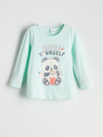 LCW Kids Turquoise Printed Long Sleeve Pajama Set for Girls