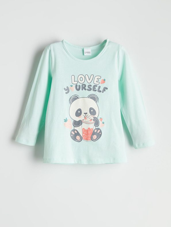 LCW Kids Turquoise Printed Long Sleeve Pajama Set for Girls