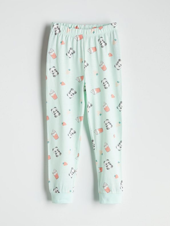 LCW Kids Turquoise Printed Long Sleeve Pajama Set for Girls