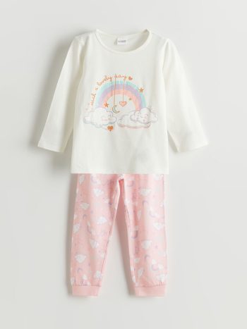 LCW Kids Cream Printed Girls' Pajama Set