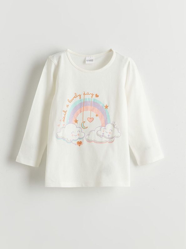 LCW Kids Cream Printed Girls' Pajama Set
