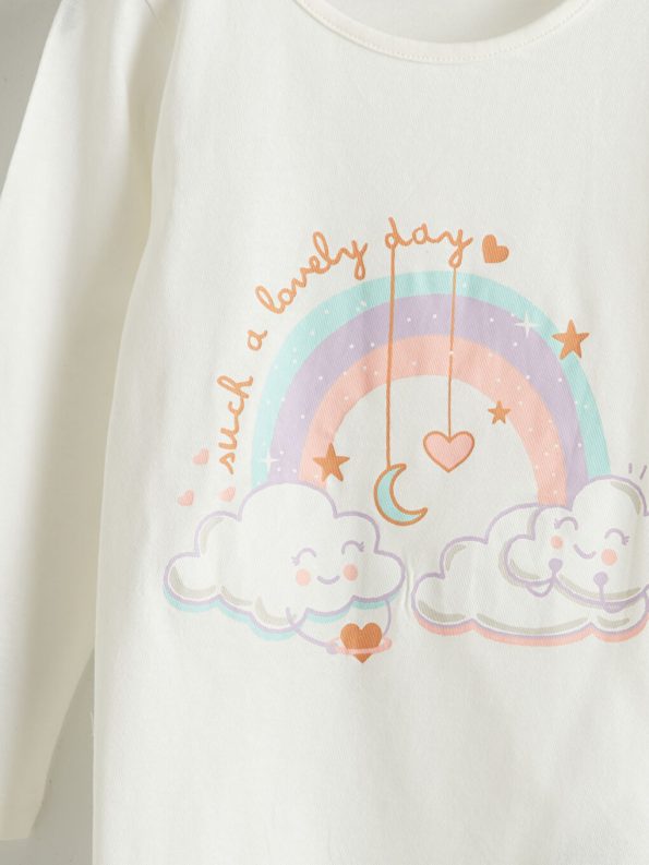 LCW Kids Cream Printed Girls' Pajama Set