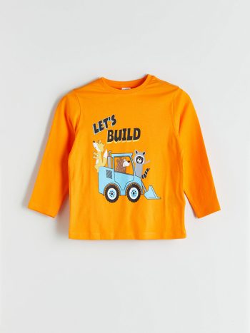 LCW Kids Orange Long Sleeve Printed Boys Pajama Set