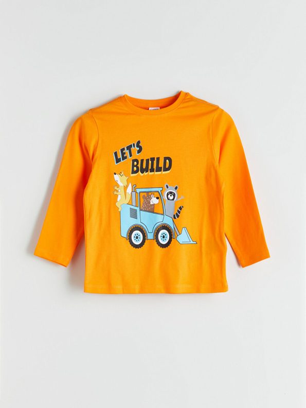 LCW Kids Orange Long Sleeve Printed Boys Pajama Set