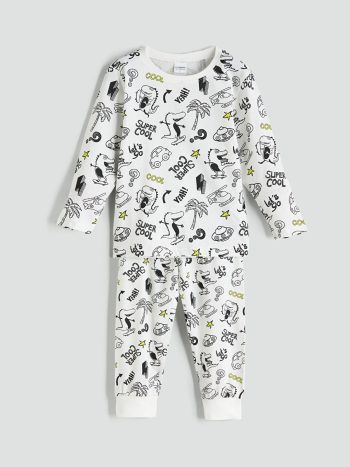 LCW Kids Cream Crew Neck Boys Pajama Set