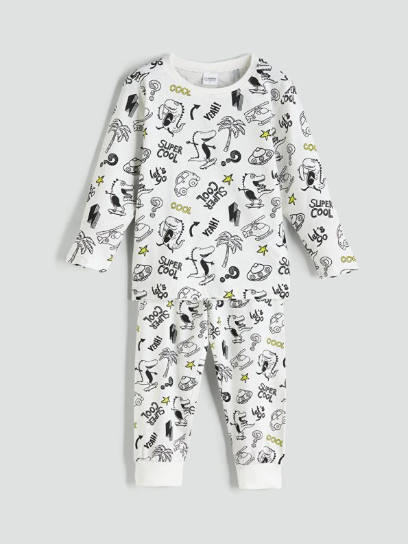 LCW Kids Cream Crew Neck Boys Pajama Set