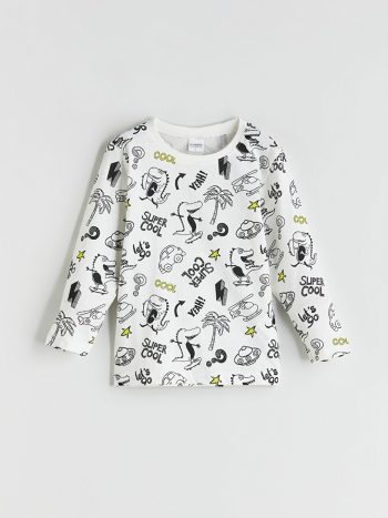 LCW Kids Cream Crew Neck Boys Pajama Set