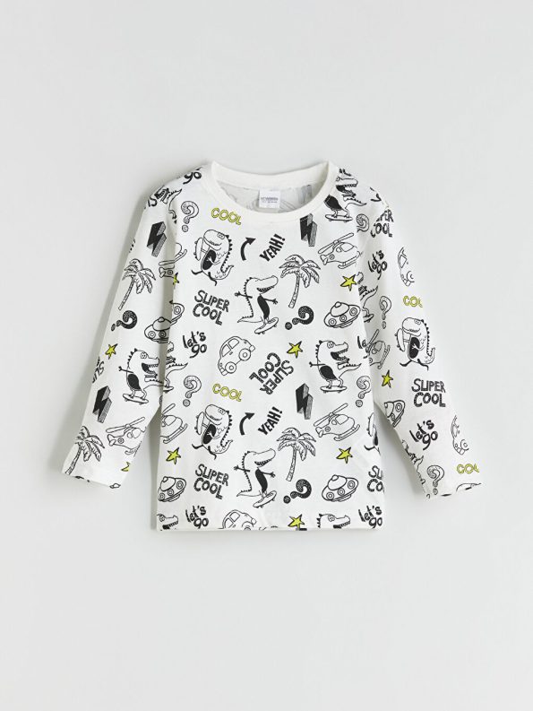 LCW Kids Cream Crew Neck Boys Pajama Set