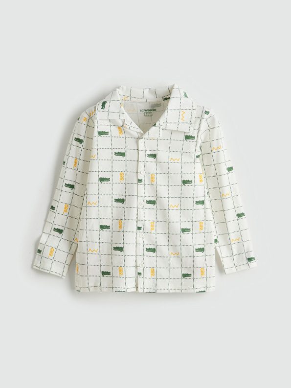 LCW Kids Cream Checkered Long Sleeve Shirt Collar Pajama Set for Boys