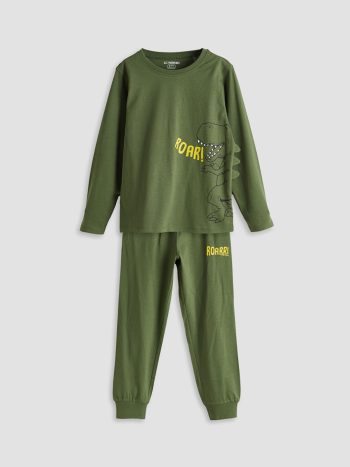 LCW Kids Green Dinosaur Print Boys Pajama Set
