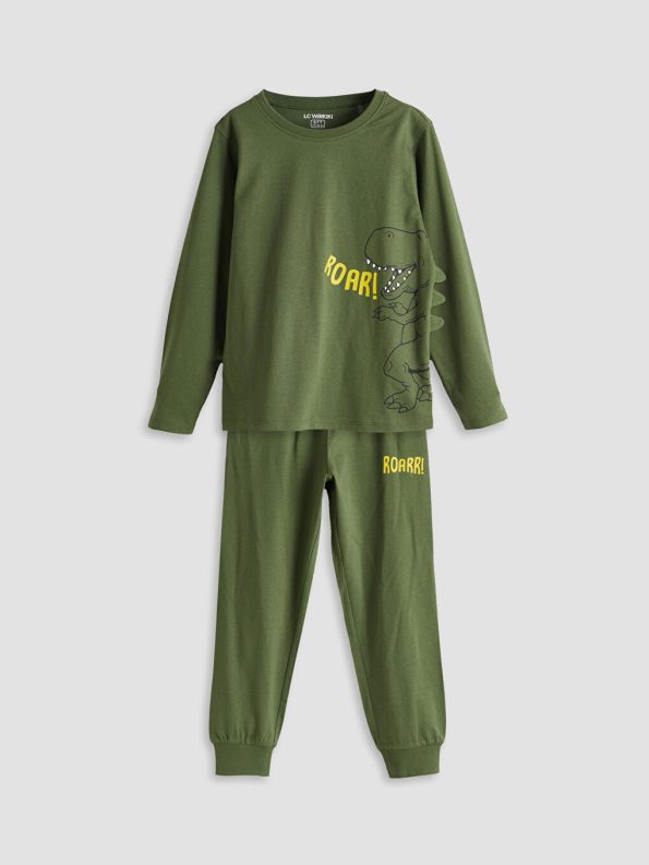 LCW Kids Green Dinosaur Print Boys Pajama Set