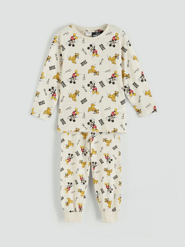 LCW Kids Beige Mickey Mouse Printed Boys Pajama Set