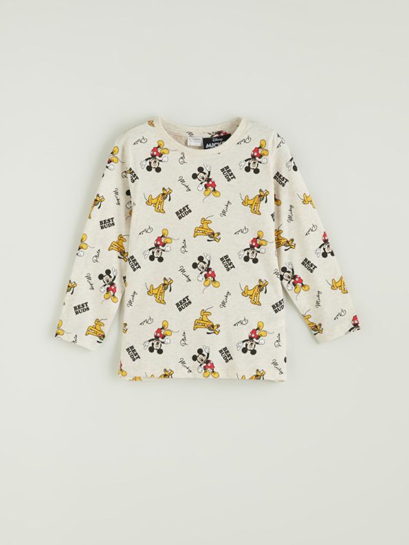LCW Kids Beige Mickey Mouse Printed Boys Pajama Set