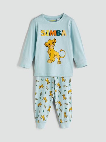LCW Kids Green Bicycle Neck Simba Print Boys Pajama Set