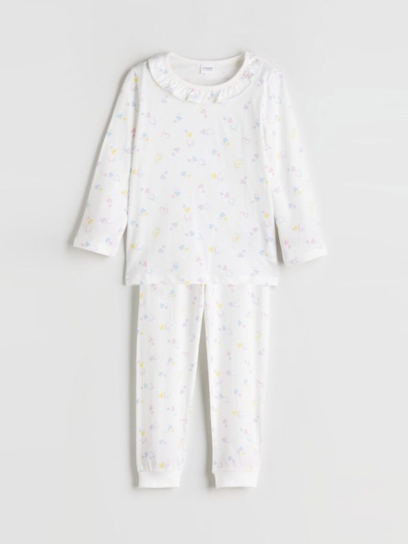 LCW Kids Ivory Heart Patterned Girls Pajama Set