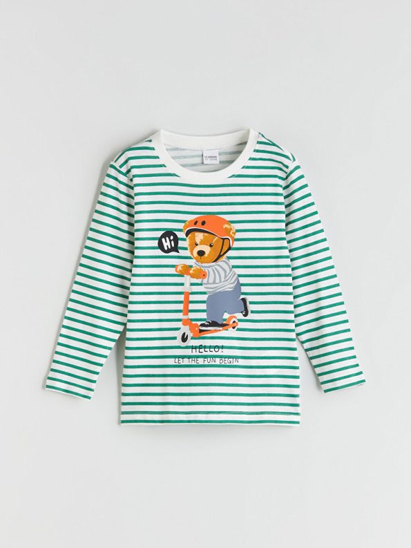 LCW Kids Cream Crew Neck Printed Boys Pajama Set