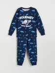 LCW Kids Navy Blue Crew Neck Boys Pajama Set