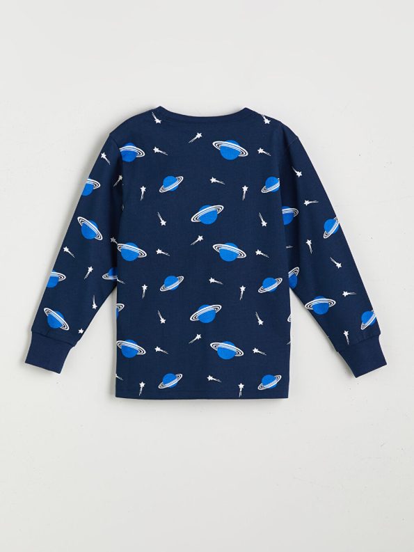 LCW Kids Navy Blue Crew Neck Boys Pajama Set