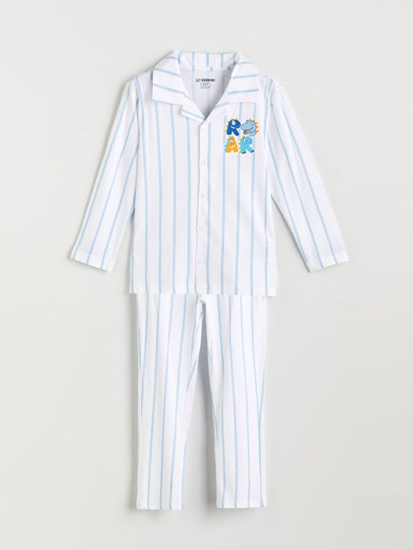 LCW Kids Blue Shirt Collar Boys Pajama Set