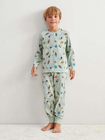 LCW Kids Green Printed Boys Pajama Set