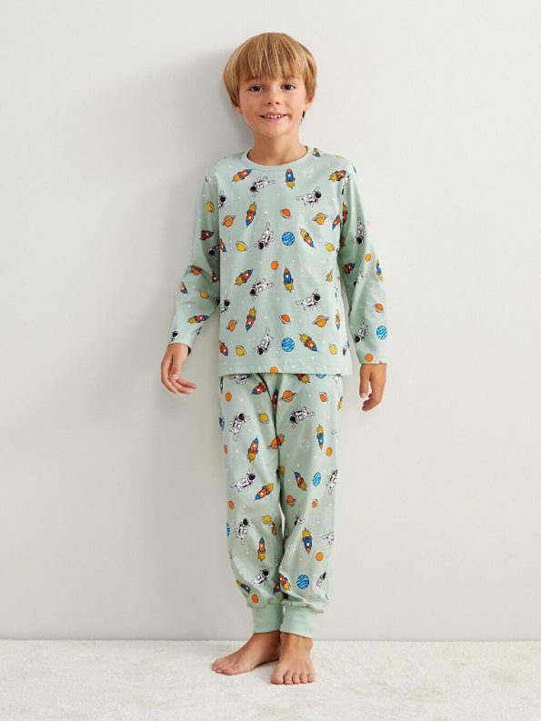 LCW Kids Green Printed Boys Pajama Set