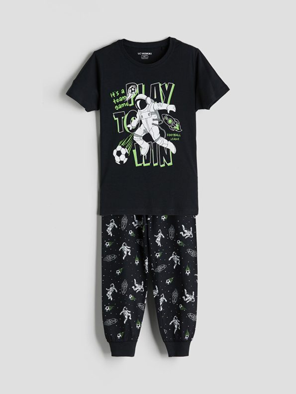 LCW Kids Black Crew Neck Boys Pajama Set