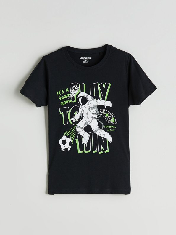 LCW Kids Black Crew Neck Boys Pajama Set