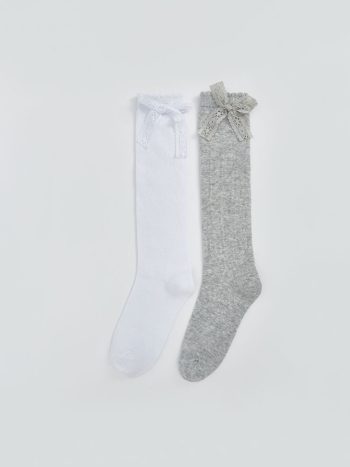 Bow Detail Girl's Knee-High Socks Set of 2