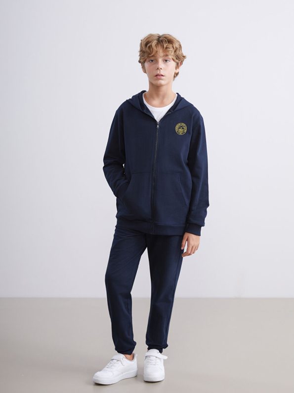 LCW Kids Navy Blue Hooded Fenerbahçe Printed Boys Sweatshirt and Pants Set