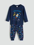 LCW Kids Navy Long Sleeve Printed Boys Pajama Set