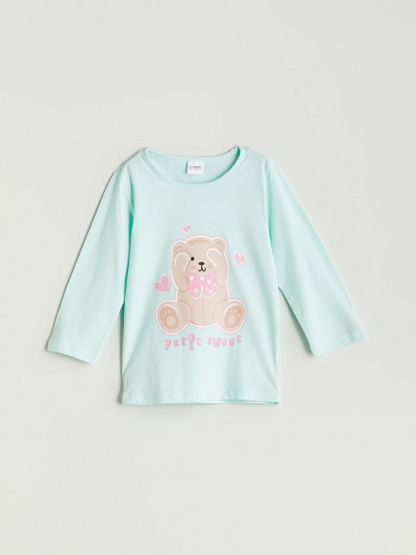 LCW Kids Pink Crew Neck Printed Girls Pajama Set