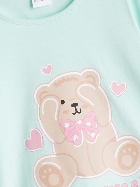 LCW Kids Pink Crew Neck Printed Girls Pajama Set