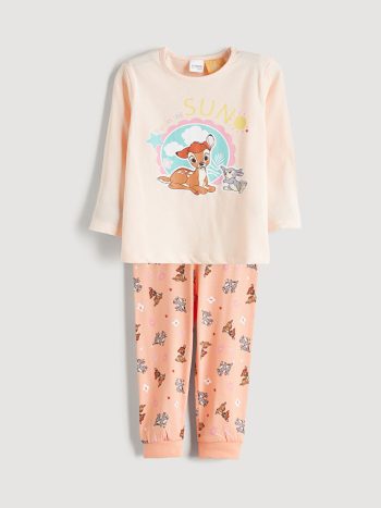 LCW Kids Pink Bambi Printed Girls Pajama Set